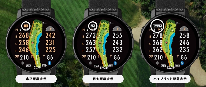 グリーンオン ザ・ゴルフウォッチ GS601のハイブリッド計測画面