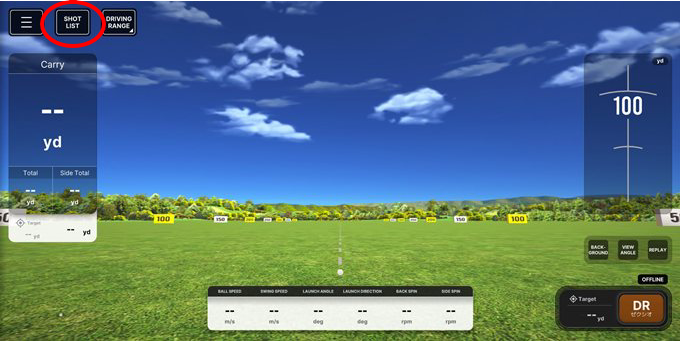 SC4 PROの専用アプリ「VOICE CADDIE S」のドライビングレンジ画面