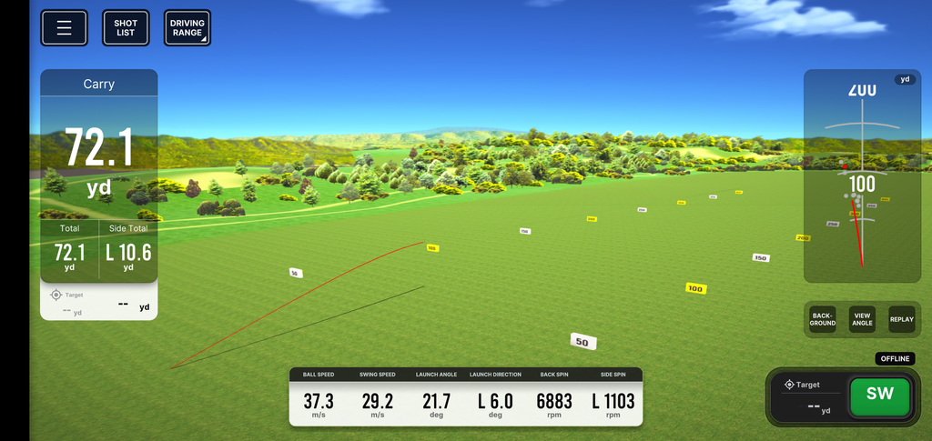 SC4 PROの専用アプリ「VOICE CADDIE S」のショットレプレイ画面